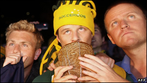 Australian football fans at a live telecast event in Sydney, 02/12