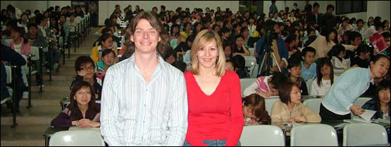 The Learning English team get ready for the seminar.