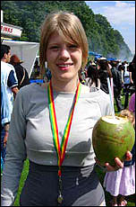 Becca trying a jelly coconut