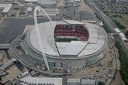 Aerial view of Wembley Stadium.