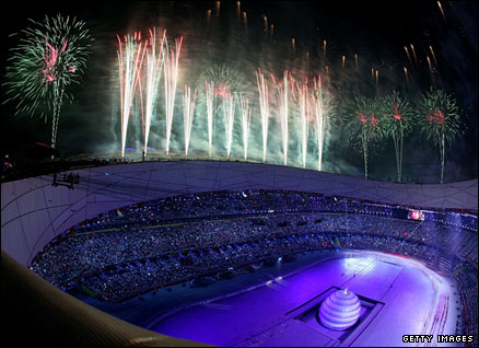 Fireworks at the climax of the opening ceremony