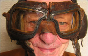 Fahy wearing his original flying goggles