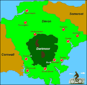 Biking map of Devon 