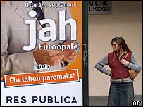 Pôster em Tallin diz sim à UE