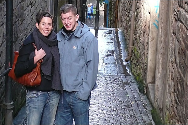 Catriona and Nick on a lane in Pendle, Lancashire, UK