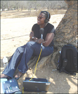 Rachael with sat set up