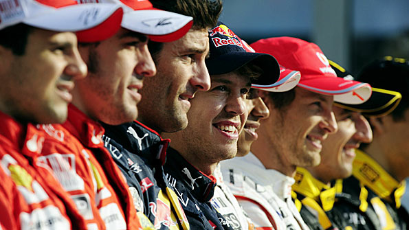 Felipe Massa, Fernando Alonso, Mark Webber, Sebastian Vettel, Lewis Hamilton, Jenson Button and Robert Kubica