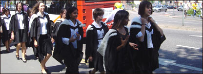 Students on their way to a graduation