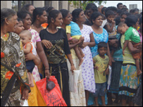 Relatives of arrested people outside Jaffna Court