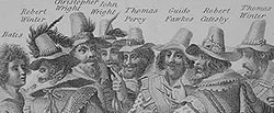 Engraving of the Gunpowder Plot conspirators, 1605 (Thomas Bates, Robert Winter, Christopher Wright, John Wright, Thomas Percy, Guy Fawkes, Robert Catesby, Thomas Winter), by unknown artist