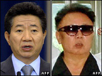 O presidente da Coréia do Sul, Roh Moo-hyun (E), e o líder norte-coreano, Kim Jong-il (D)