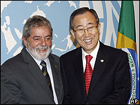 Luiz Inácio Lula da Silva e o secretário-geral da ONU, Ban Ki-moon