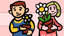 cartoon kids with plants