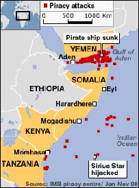 Chấm đỏ là điểm xảy ra các vụ cướp biển