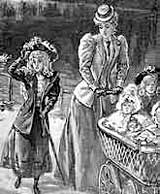 Image of Victorian mother, pushing a pram