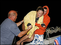 Sophie climbs aboard the support vessel