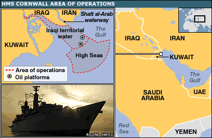 Khu vực hoạt động của HMS Cornwall