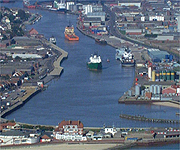 Aerial picture of the port at Great Yarmouth