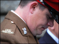 Soldier at the funeral of LCpl Richie Brandon