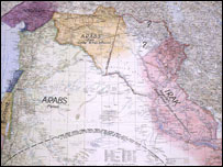 Mapa apresentado por TE Lawrence em 1918 (Museu Imperial de Guerra de Londres)