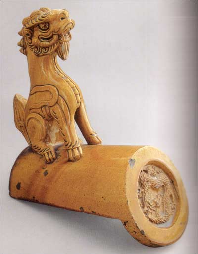 A roof end tile with a dragon design