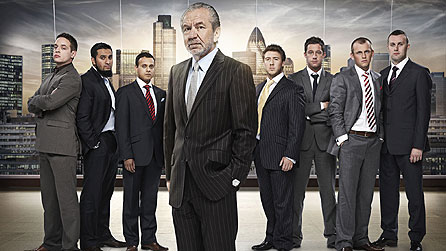 The Apprentice: (L-R) Howard, Majid, Noorul, Sir Alan, Ben, Phillip, Rocky and James