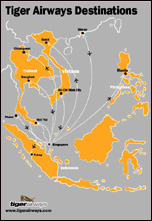 Các địa chỉ bay tới của Tiger Airways