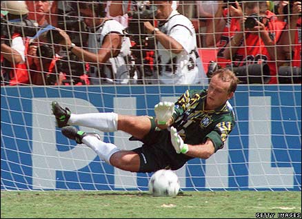 Taffarel saves a penalty as Brazil win the 1994 World Cup