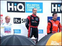 Fabrizio Giovanardio, Colin Turkington and Dam Joones on the podium after race two