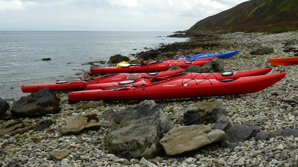 Kayaks lying on the beach at Laggan, Isle of Arran