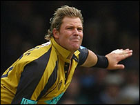 Warne bowling against Durham