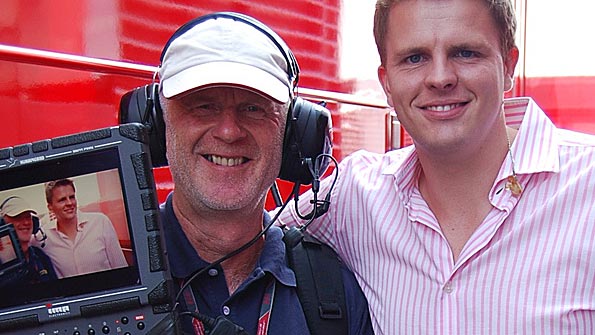 Roger Bines, BBC Sport's rigger, and Jake Humphrey
