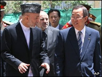 بان کی مون و کرزی در کابل ژوئن 2007