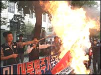 Protesto na Coréia do Sul contra a Coréia do Norte