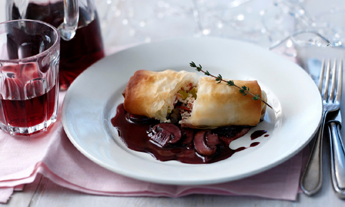 Filo strudel with port wine sauce