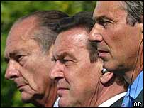 Chirac, Schroeder e Blair na reunião de Berlim