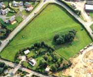 Aerial shot of Offa's Dyke and surrounding fields