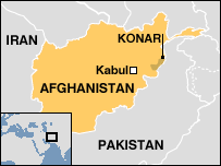 Mapa místa, kde došlo k bombardování