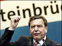 Gerhard Schröder na shromáždění v Severním Porýní-Vestfálsku