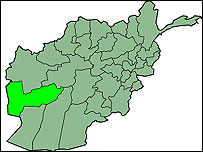 Mapa Afghánistánu s vyznačenou provincií Farráh