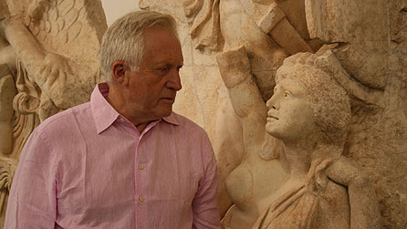 Seven Ages Of Britain: David Dimbleby looking at face of Britannia at Aphrodisias, Turkey