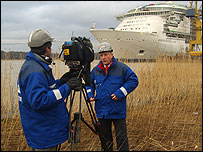 Paul Clifton and cameraman Trevor Adamson filming 
