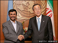 अहमदीनेजाद और बान की मून