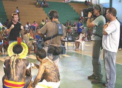 Bruce addresses the crowd at the protest