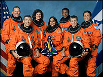 Kalpana (centre) and the Columbia crew