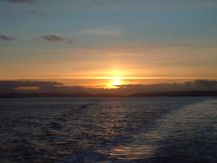 Sunset from the stern of the Earl Sigurd, bound for Sanday.