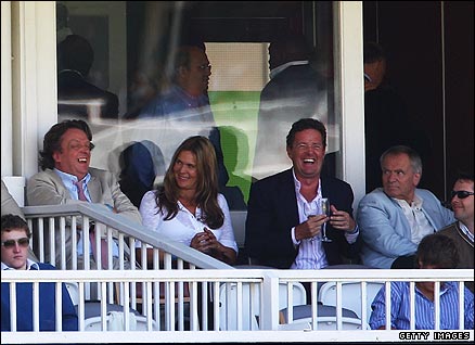 Celia Walden and Piers Morgan enjoy a joke while Jeffrey Archer is non-plussed