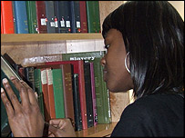 Browsing for her favourite book.