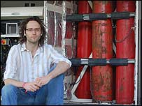 Ben Todd with the hydrogen cylinders