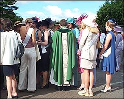 Waiting to go into Sunday morning mass